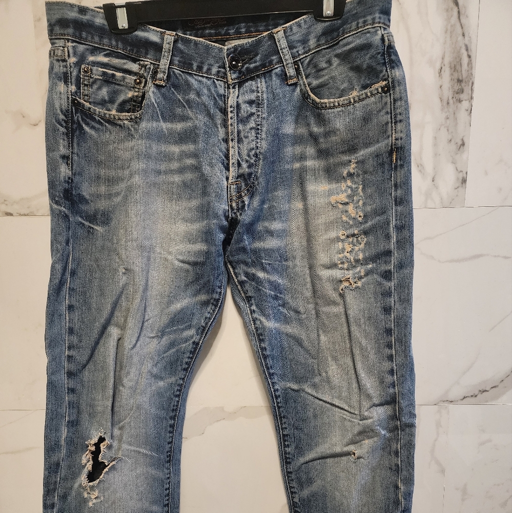 ED  HARDY Blue Denim Jeans with Black Button 34x29